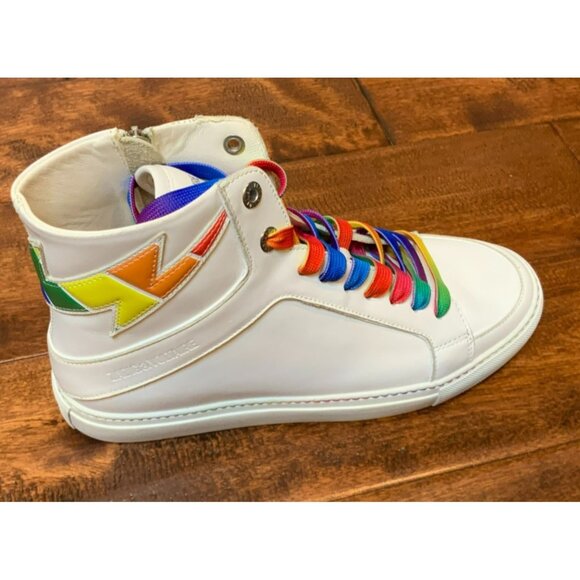 Zadig & Voltaire High Flash Pride High Top White Leather Sneakers Size 41 | 11 - Picture 1 of 9